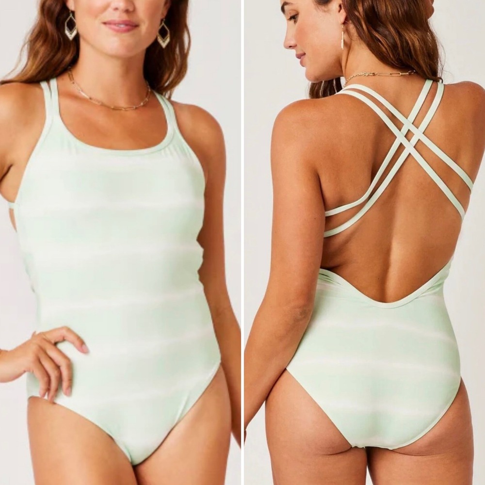 Carve Designs Beacon One Piece Swimsuit Mint Tie Dye Stripe UPF‎ 50 Strappy Back